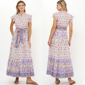 Oliphant Napa Ruffle Collar Button Floral Maxi Dress